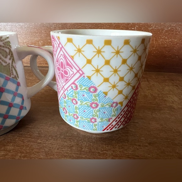 Set of 10 Patchwork Quilt Mugs Cups.  1970s.  Stackable. - Picture 4 of 8